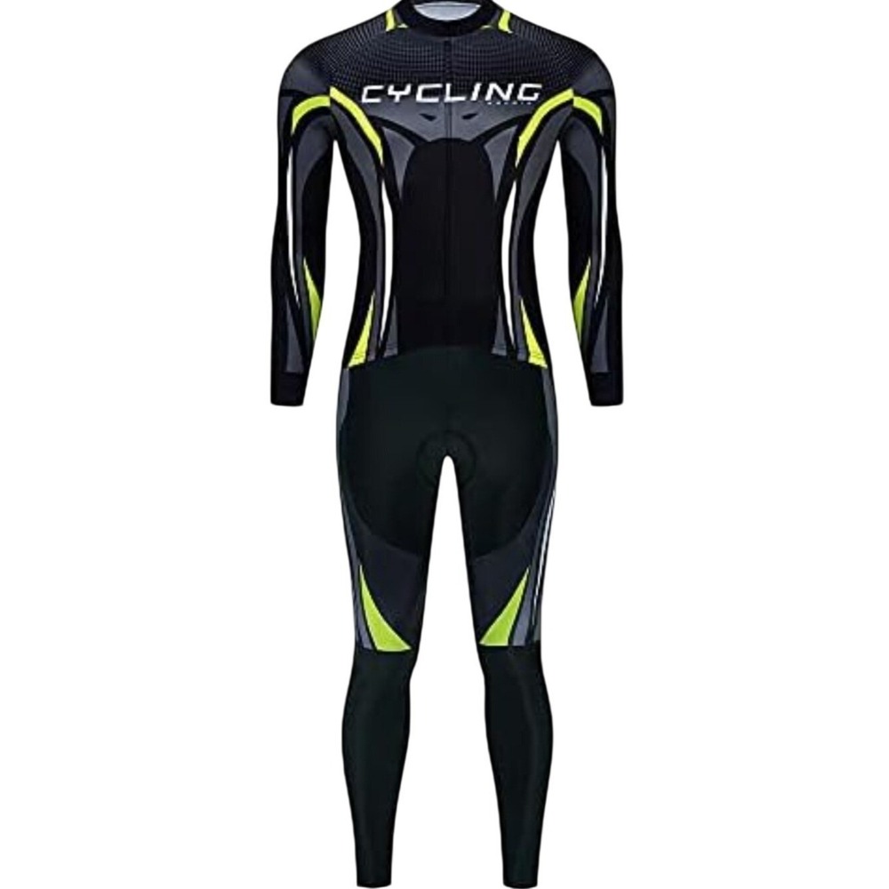 Mens Cycling Suit Long Sleeve Jersey and 20D Gel Padded Tights Set Black M NEW